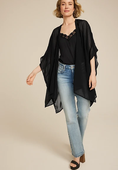 Black Sheer Crinkle Kimono