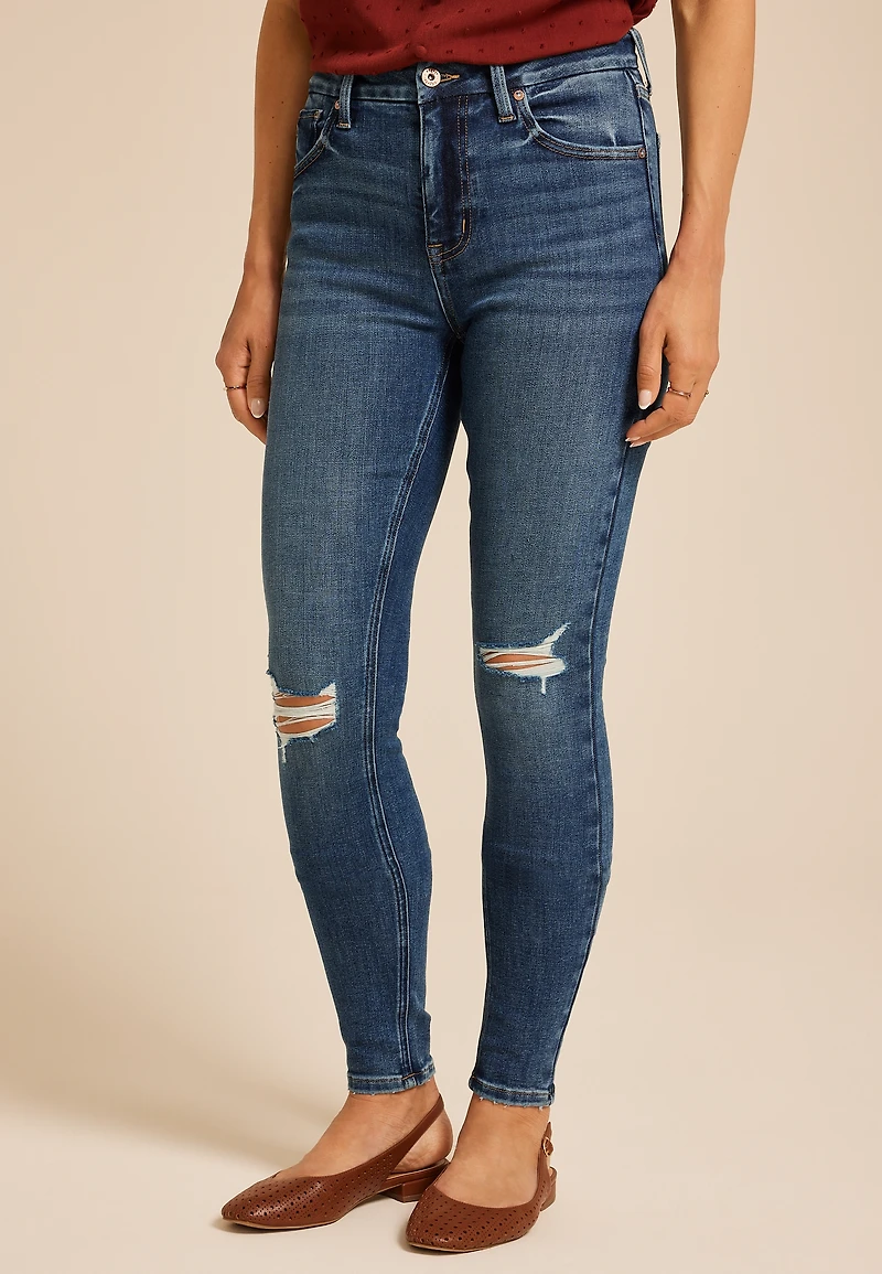 edgely™ Dark High Rise Ripped Cheeky Super Skinny Jean