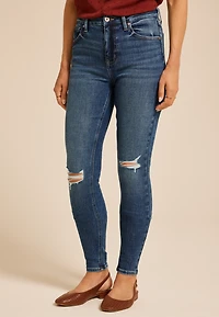 edgely™ Dark High Rise Ripped Cheeky Super Skinny Jean