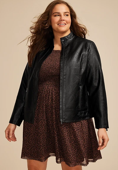 Plus Faux Leather Biker Jacket