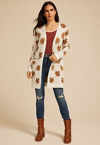 Fall Leaf Fair Isle Open Front Cardigan