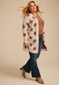 Plus Fall Leaf Fair Isle Open Front Cardigan