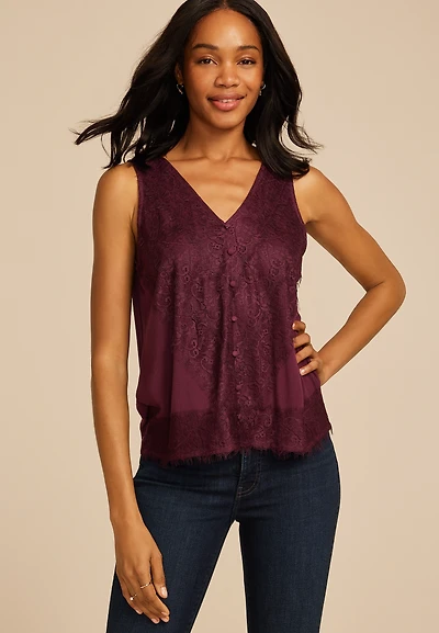 Lace Trim V Neck Tank Top