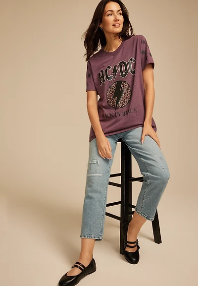ACDC Back Black Leopard Print Oversized Fit Graphic Tee