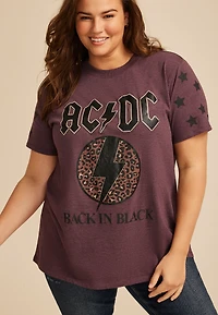 Plus ACDC Back Black Leopard Print Oversized Fit Graphic Tee
