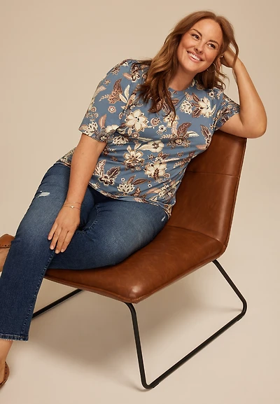 Plus Floral Short Flutter Sleeve Top