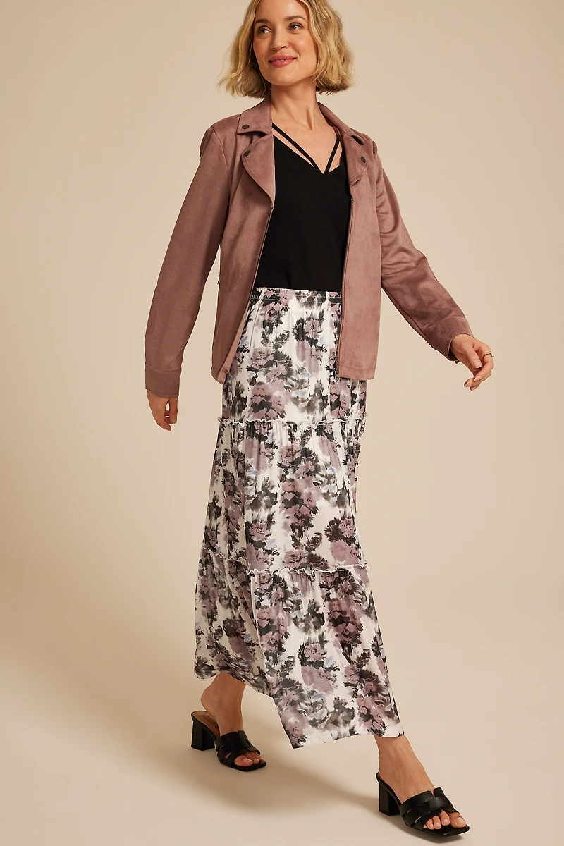Studio Y Abstract Floral Mesh Tiered Maxi Skirt
