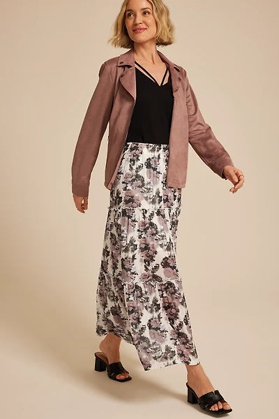 Studio Y Abstract Floral Mesh Tiered Maxi Skirt