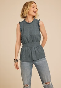 Pucker Peplum Tank Top