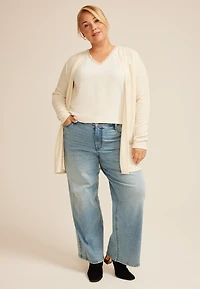 Plus Silver Metallic Textured Open Front Cardigan