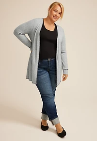 Plus Whipstitch Trim Open Front Cardigan