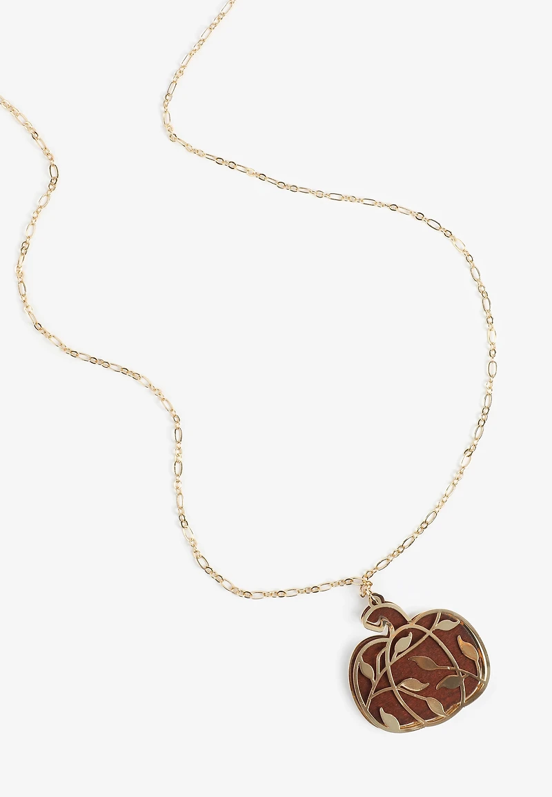 Gold Metal Overlay Pumpkin Pendant Necklace