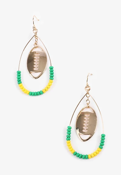 Game Day Green And Yellow Beaded Teardrop Earrings