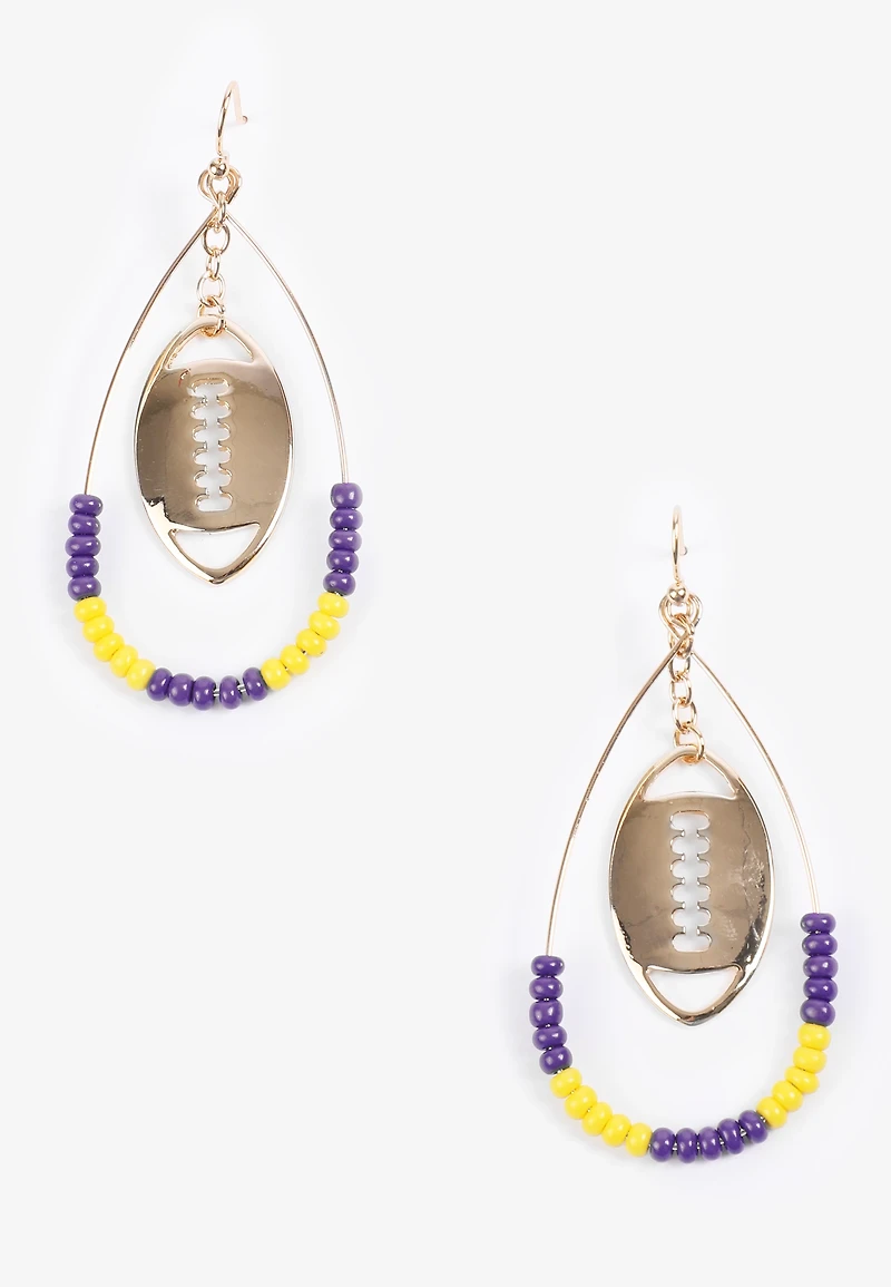 Game Day Purple And Yellow Beaded Teardrop Earrings