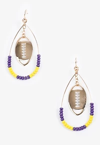 Game Day Purple And Yellow Beaded Teardrop Earrings