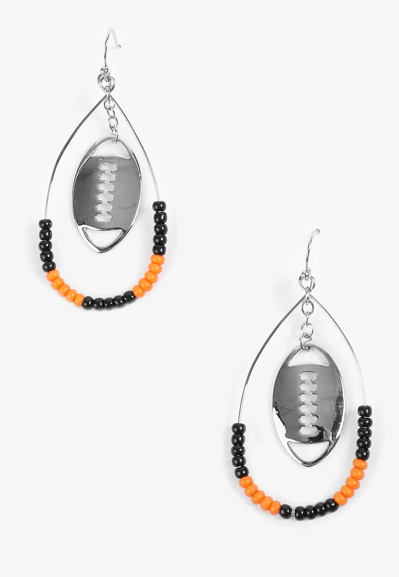 Game Day Black And Orange Beaded Teardrop Earrings