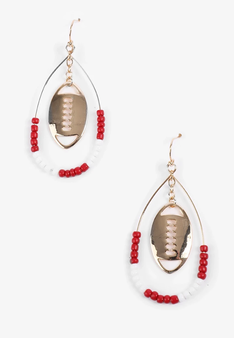 Game Day Maroon And White Beaded Teardrop Earrings