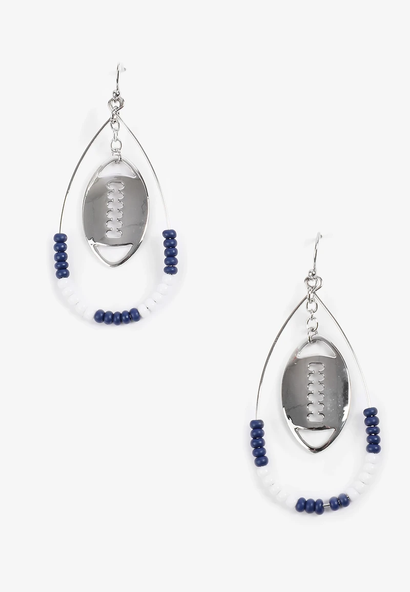 Game Day Navy Blue And White Beaded Teardrop Earrings
