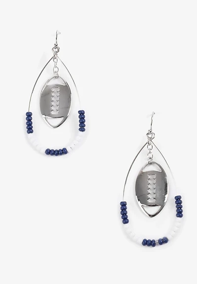 Game Day Navy Blue And White Beaded Teardrop Earrings