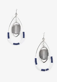Game Day Navy Blue And White Beaded Teardrop Earrings