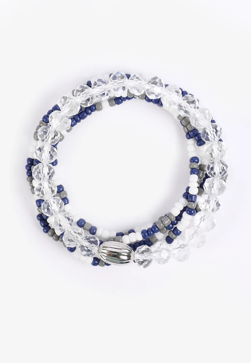 Game Day Navy Blue And White Stretch Bracelet Set