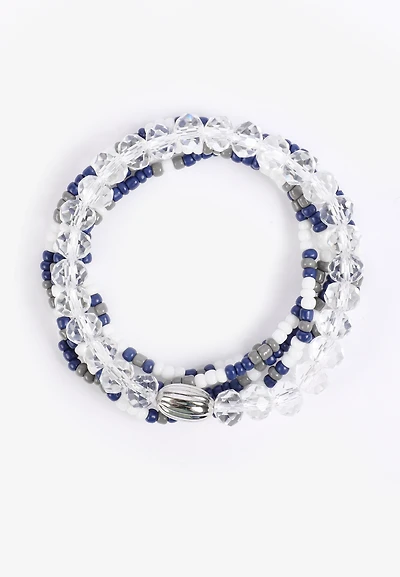 Game Day Navy Blue And White Stretch Bracelet Set