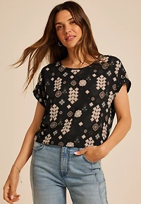 Delton Geo Print Zipper Back Blouse