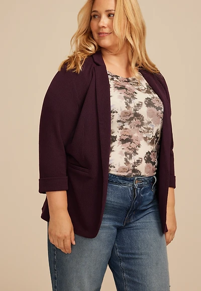 Plus Textured Versa Open Front Blazer