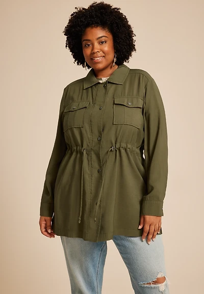 Plus Olive Twill Cinched Waist Jacket