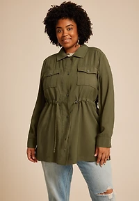 Plus Olive Twill Cinched Waist Jacket