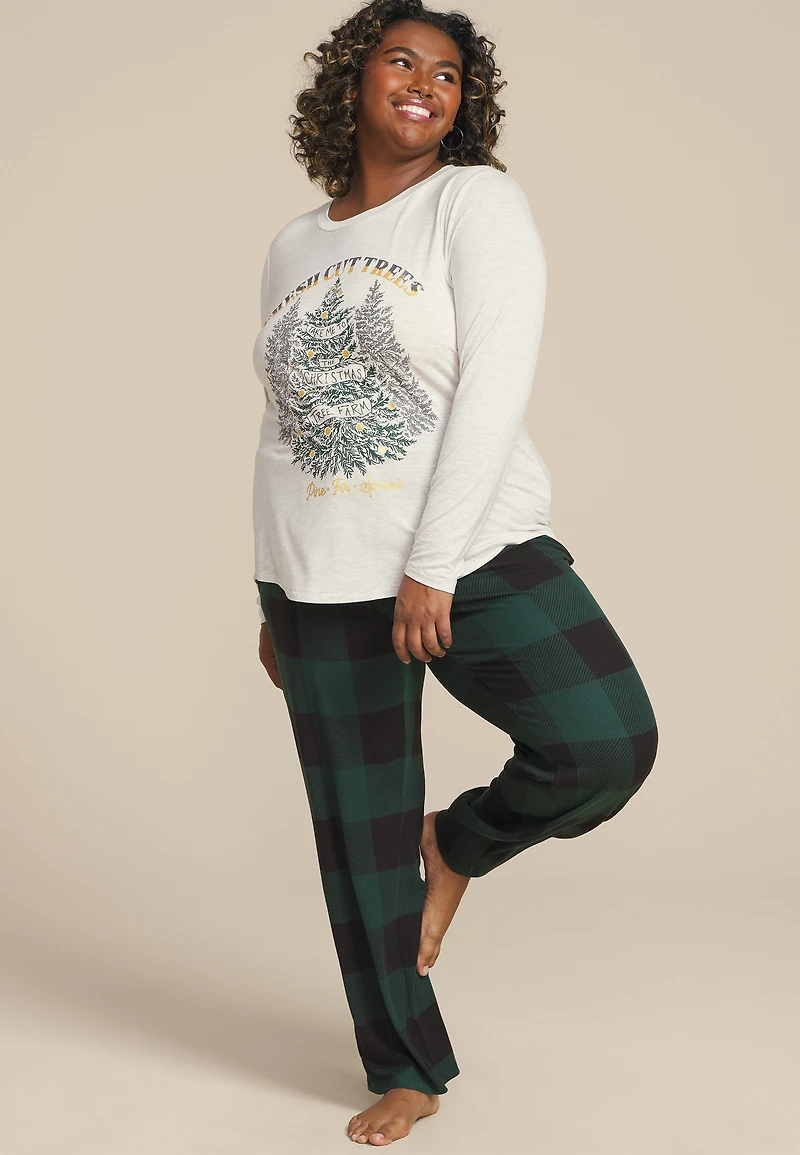 Plus Christmas Tree Farm Graphic Tee And Wide Leg Pajama Set