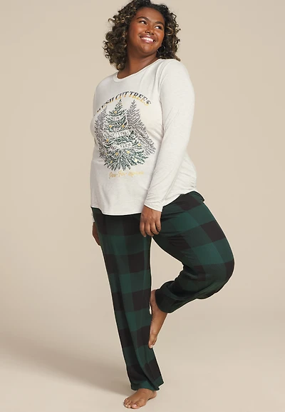 Plus Christmas Tree Farm Graphic Tee And Wide Leg Pajama Set