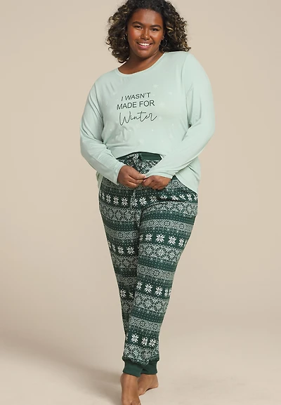 Plus I Wasnt Made For The Winter Graphic Tee And Jogger Pajama Set