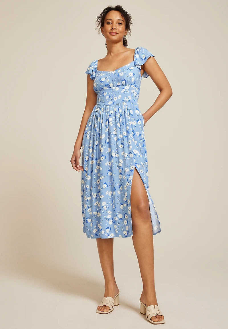 Band Of The Free Floral Flutter Sleeve Midi Dress