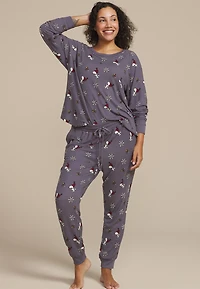 Plus Snoopy Long Sleeve Tee And Jogger Pajama Set