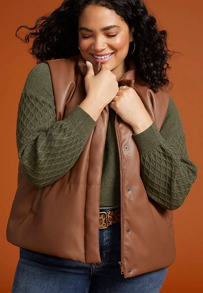 Faux Leather Quilted Vest