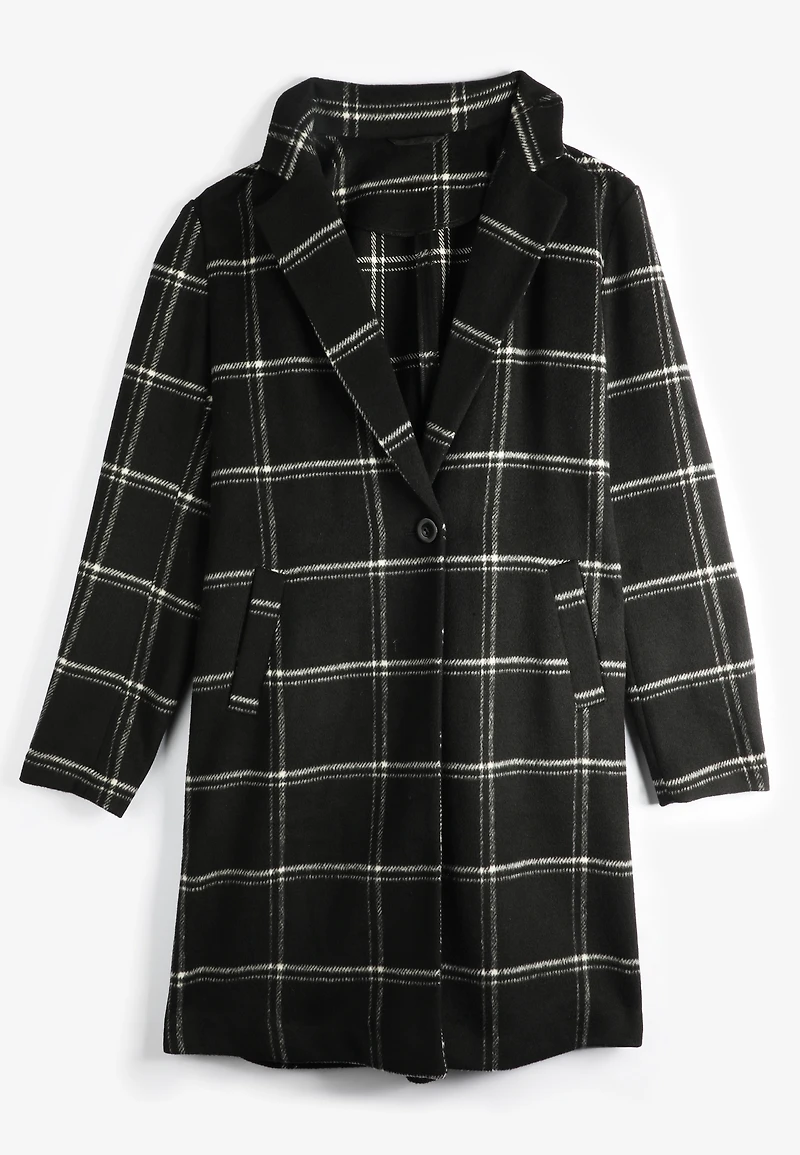 Plus Windowpane One Button Dress Coat