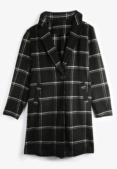 Plus Windowpane One Button Dress Coat