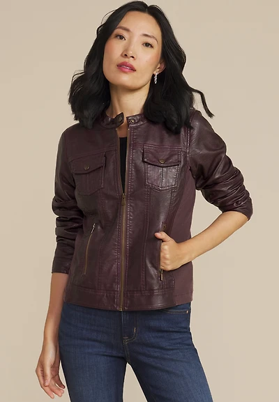 Faux Leather Trucker Jacket