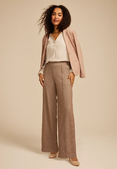 Tweed Knit High Rise Wide Leg Pant