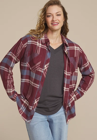 Plaid Button Down Boyfriend Shirt