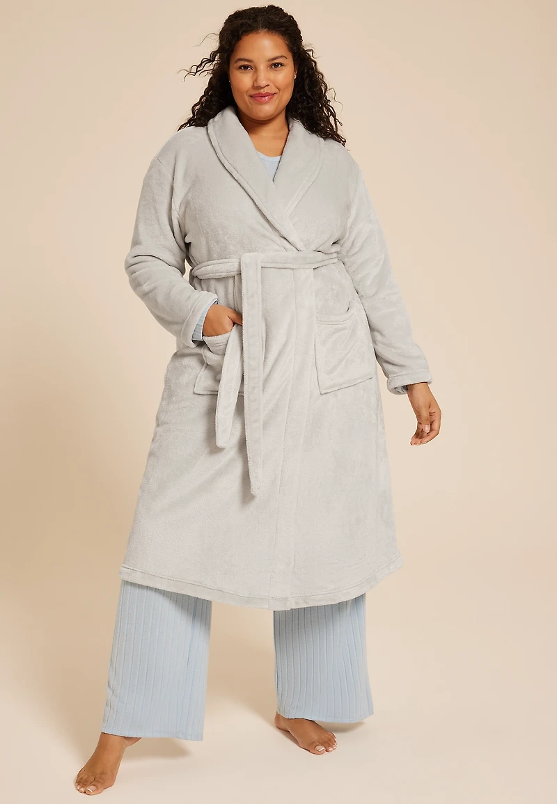 Plus Gray Plush Long Robe