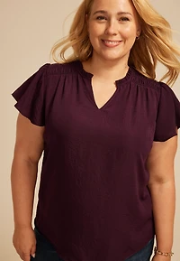 Plus Atwood Smocked Shoulder Flutter Sleeve Blouse