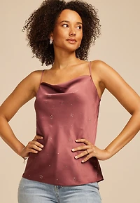 Embellished Satin Cowl Neck Cami
