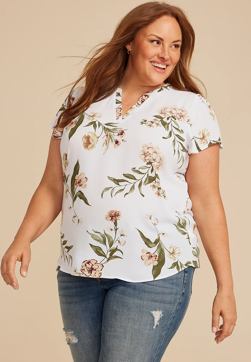 Plus Atwood Floral Flutter Sleeve Blouse