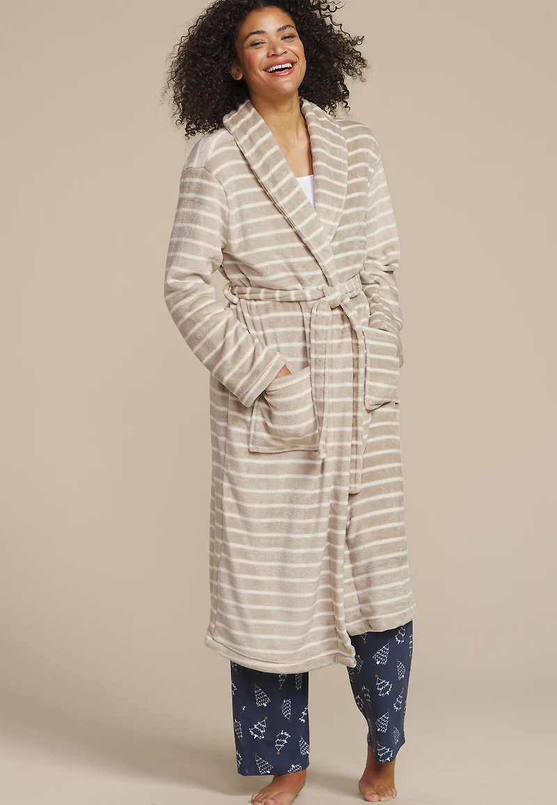 Striped Plush Long Robe