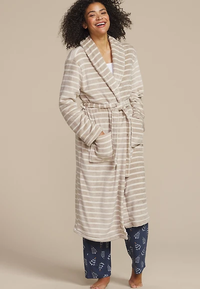 Striped Plush Long Robe