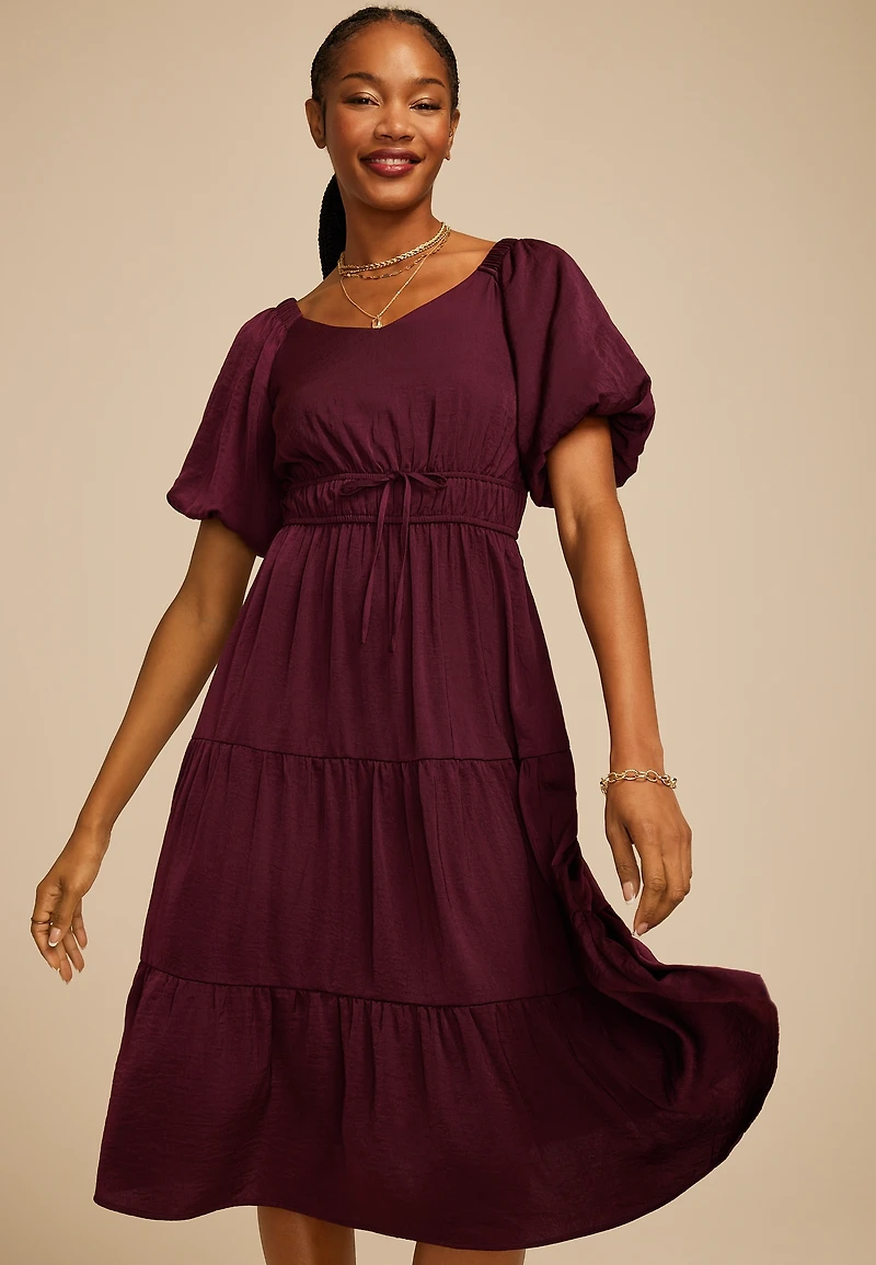 Tiered Tunnel Waist Midi Dress
