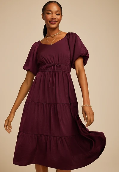 Tiered Tunnel Waist Midi Dress