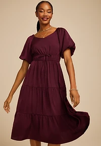 Tiered Tunnel Waist Midi Dress